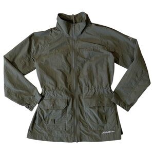 Eddie Bauer Lightweight Windbreaker Jacket M Olive Green Full Zip Hiking Travex